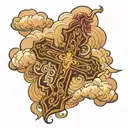 cross,clouds,Philippians 4:13 written in cursive tattoo design idea