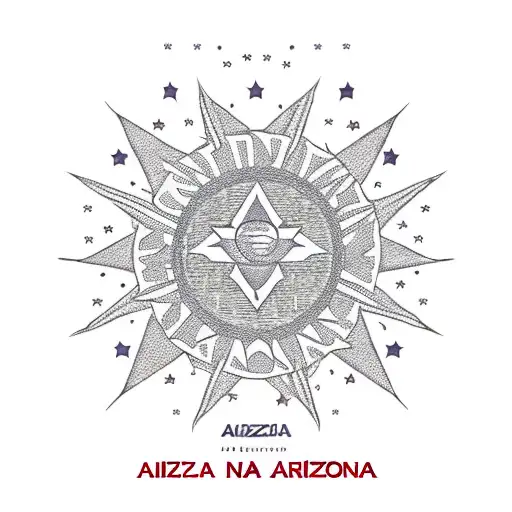 Arizona theme, Arizona flag as a sunset but replace the star with the sun, cactus, mountains, hummingbird, flowers, blac tattoo design idea