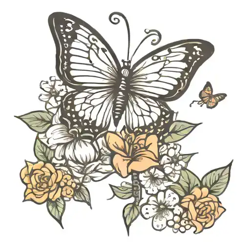 spine tattoo with butterfly, flower, simple  tattoo design idea