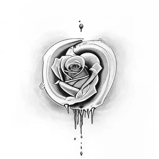 Create a medium-sized tattoo with a scorpion, a rose and a melting heart tattoo design idea