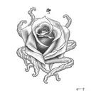 Create a medium-sized tattoo with a scorpion, a rose and a melting heart tattoo design idea