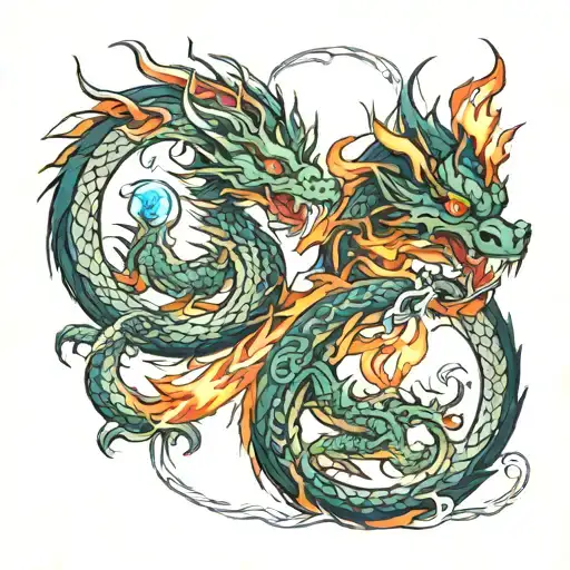 Dragons blazing with fire tattoo design idea