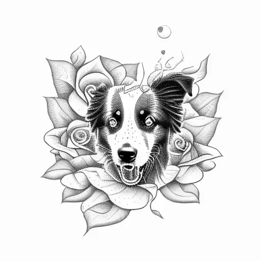 border collie and roses tattoo design idea