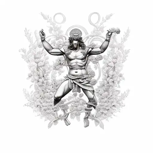 Combine Greek god Hermes with a floral element like a blooming flower or a wreath of vines tattoo design idea