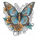 tattoo representig butterfly effect with a wing with tornado and draw with dominos falls tattoo design idea