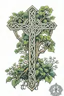 celtic knot cross, forest scene, tree of life tattoo tattoo design idea