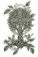 celtic knot cross, forest scene, tree of life tattoo tattoo design idea