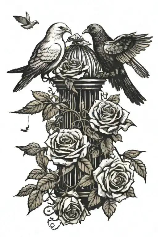 Roses and doves with dates 10 10 2000 tattoo design idea