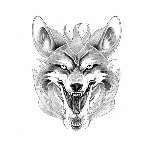 A unique fusion of Cerberus and Fenrir, combining the three-headed dog with the monstrous wolf, showcasing a blend of strength and ferocity tattoo design idea