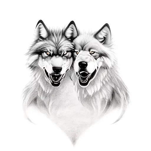 A unique fusion of Cerberus and Fenrir, combining the three-headed dog with the monstrous wolf, showcasing a blend of strength and ferocity tattoo design idea