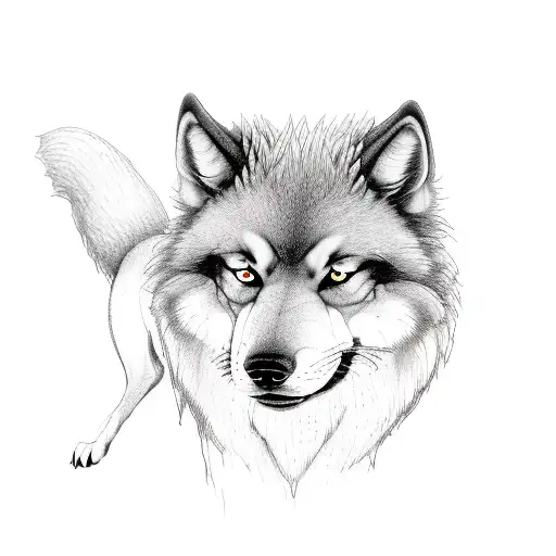 A unique fusion of Cerberus and Fenrir, combining the three-headed dog with the monstrous wolf, showcasing a blend of strength and ferocity tattoo design idea