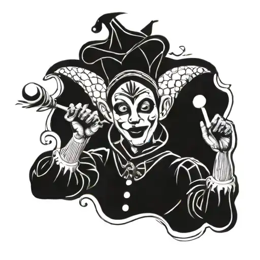 female court jester juggling emotions masks tattoo design idea