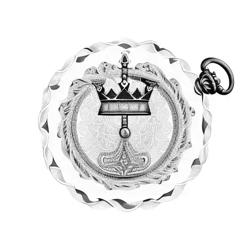 King's Crown, J, pocket watch, nautical, kirpan tattoo design idea