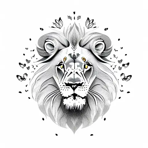 Lion with butterflies tattoo design idea