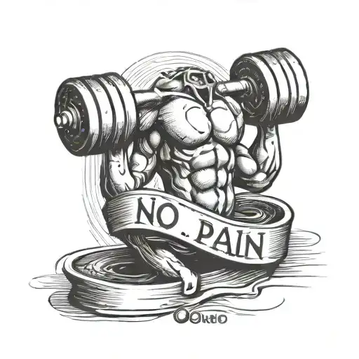 An anthropomorphic weight or dumbbell with the words 'No Pain, No Vein' tattoo design idea