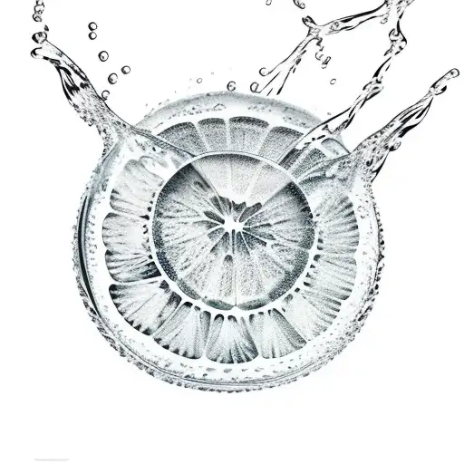 grapefruit in a glass with wave shaped water inside tattoo design idea