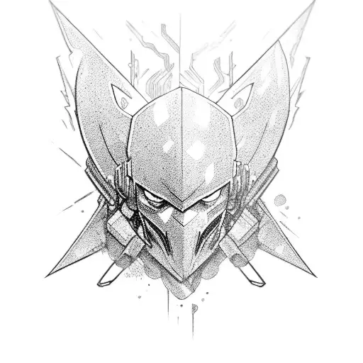 Combine elements from the client's favorite video game and anime in a dynamic action scene tattoo design idea