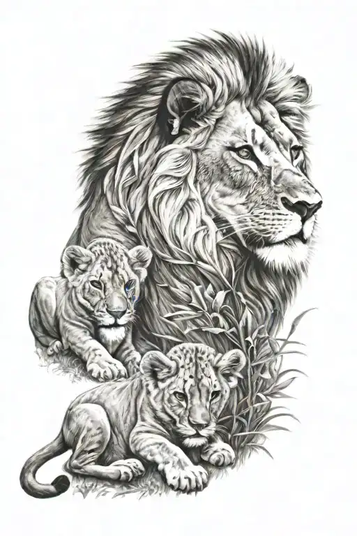 lion with two lion cubs  tattoo design idea