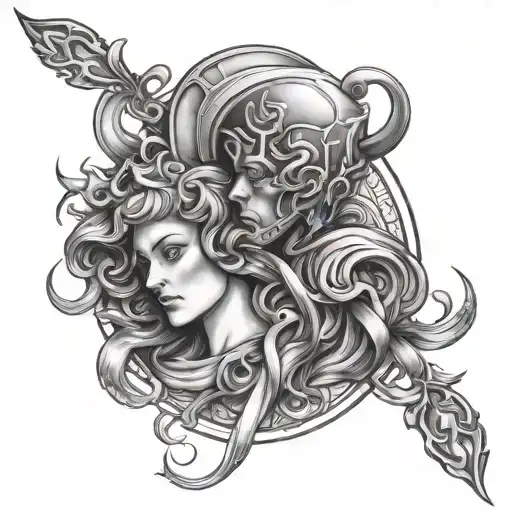 Gemini and cancer zodiac sign intertwined symbolizing the client's love tattoo design idea