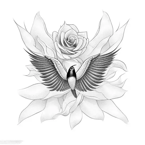 swallow with flower wings tattoo design idea
