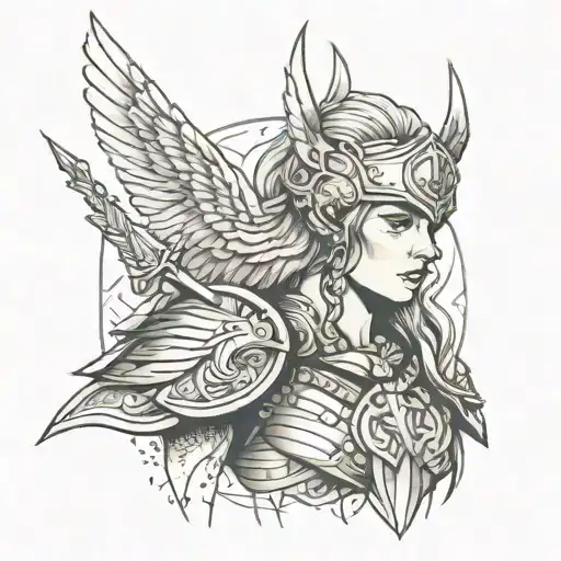 Valkyrie warrior holds tattoo design idea