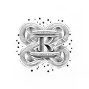 Create a dotwork tattoo featuring a wine glass and the letter 'H' intertwined elegantly tattoo design idea