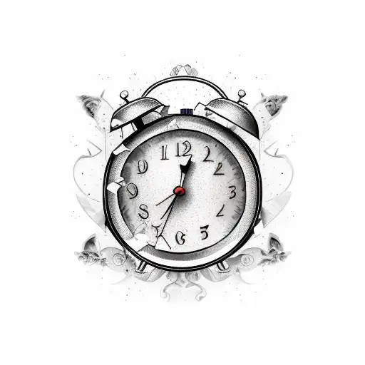 retro alarm clock with broken glass tattoo design idea