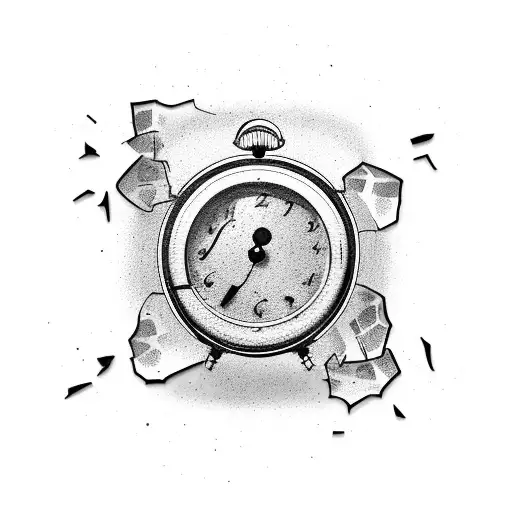 retro alarm clock with broken glass tattoo design idea