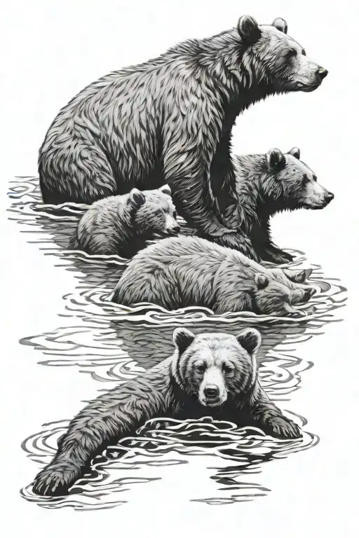 bear looking into water 2 bear cubs looking back  tattoo design idea