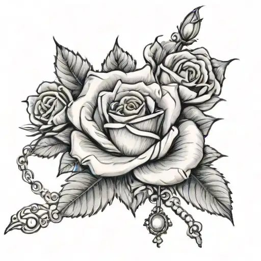 rose, rosary beads tattoo design idea