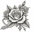 rose, rosary beads tattoo design idea
