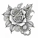 rose, rosary beads tattoo design idea