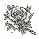 rose, rosary beads tattoo design idea