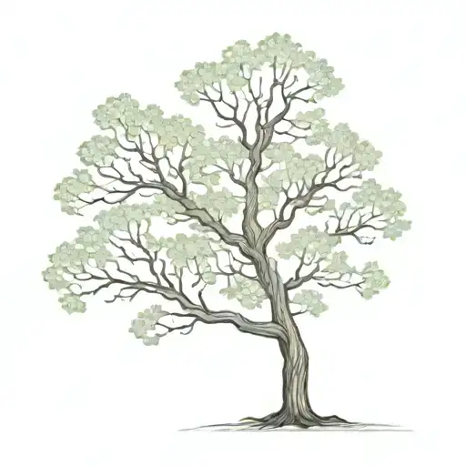 forked cottonwood tree w leaves black and white thick lines  tattoo design idea