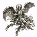Saint Michael the Archangel defeating the devil  tattoo design idea