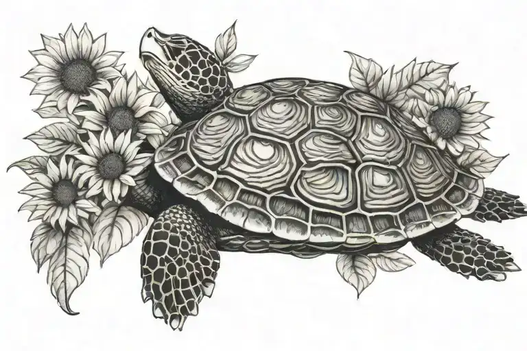 turtle and sunflower shell pattern tattoo design idea