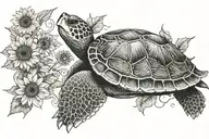 turtle and sunflower shell pattern tattoo design idea