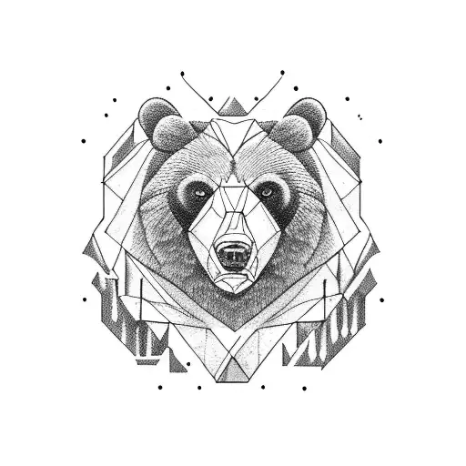 very fierce bear, forest tattoo design idea