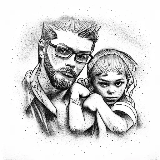 father with 2 kids tattoo design idea