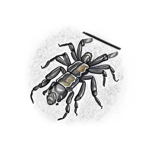A realistic scorpion crawling on a pile of money tattoo design idea
