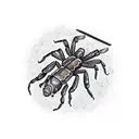 A realistic scorpion crawling on a pile of money tattoo design idea