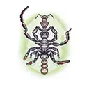 A realistic scorpion crawling on a pile of money tattoo design idea