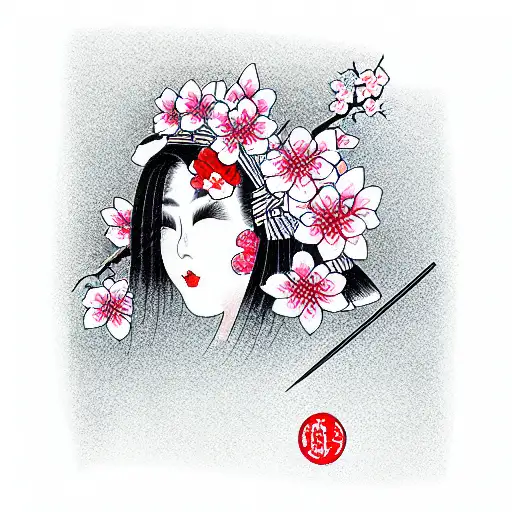 Geisha with Cherry Blossom tattoo design idea