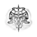 gladiator with helmet and powerfull latin quote above  tattoo design idea
