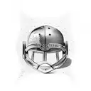 gladiator with helmet and powerfull latin quote above  tattoo design idea