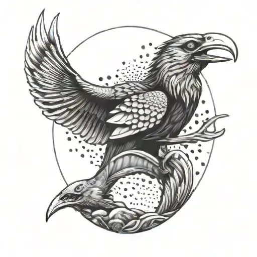 manta ray hornbill and alpha wolf howling at the moon tattoo design idea