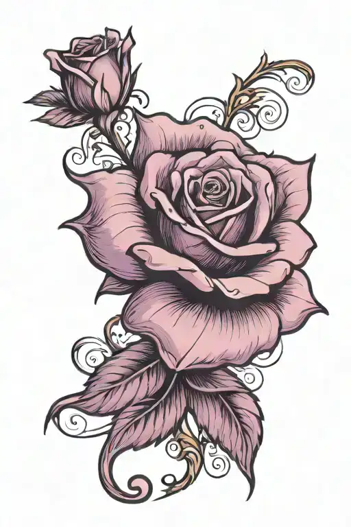 1 rose purple colour with 1 pink silk ribbon tattoo design idea