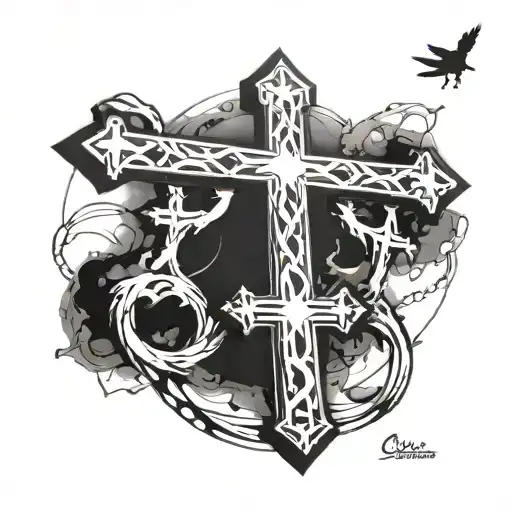 cristian with 3 crosses horizontally tattoo design idea