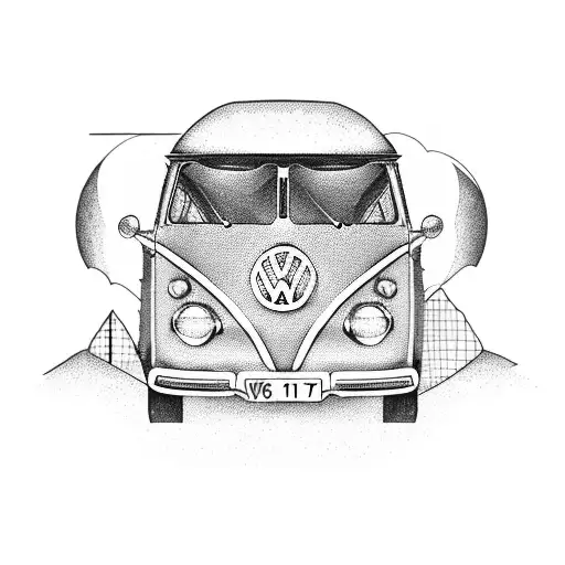 volkswagen t1 with mountains tattoo design idea