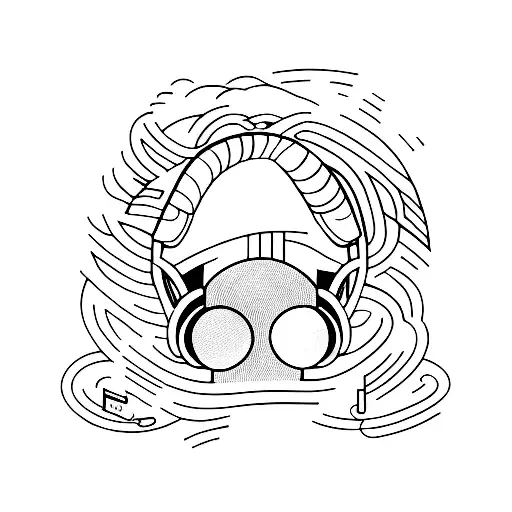 Create a minimalist tattoo of headphones surrounded by colorful sound waves tattoo design idea